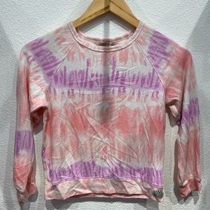 Lucky Brand Junior Sweater Large Pink Tie Dye Long Sleeve Round Neck Size Small